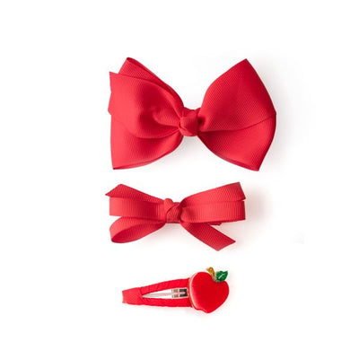 Apple and Fabric Bows Red Hair Clips -BTS