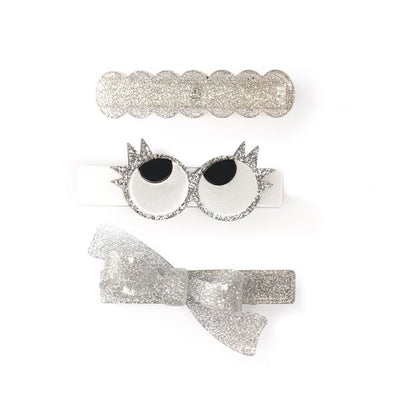 Eyes & Bowtie Silver Hair Clips -HAL