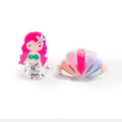 Mermaid Neon Pink and Seashell Hair Clips