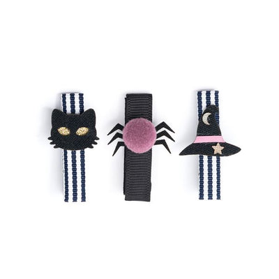 PU LEATHER - Little Cat Spider Pompom Witch Hat Fabric Hair Clips -HAL - Lilies & Roses NY