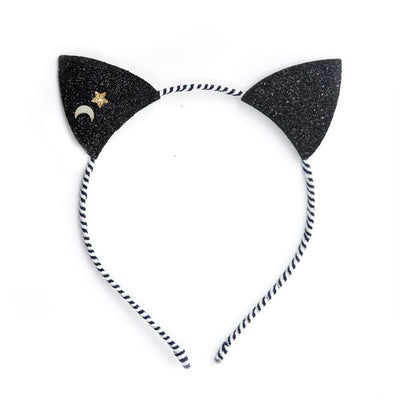 PU LEATHER- Cat Ears Black Fabric Headband -HAL