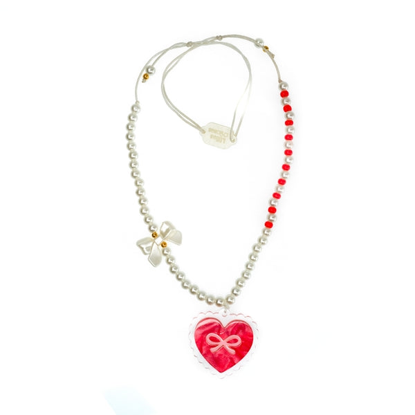 Sweetheart Bow Pearl Necklace -VAL - Lilies & Roses NY