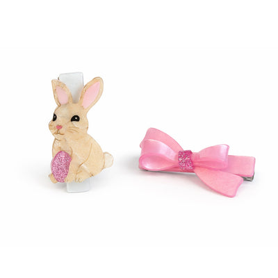 Bunny & Pink Satin Bow Hair Clips
