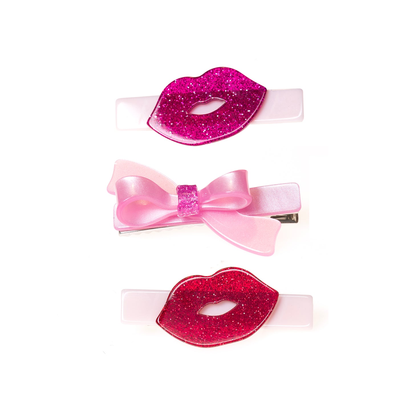 Lips Kisses Glitter Red Hair Clips -VAL - Lilies & Roses NY