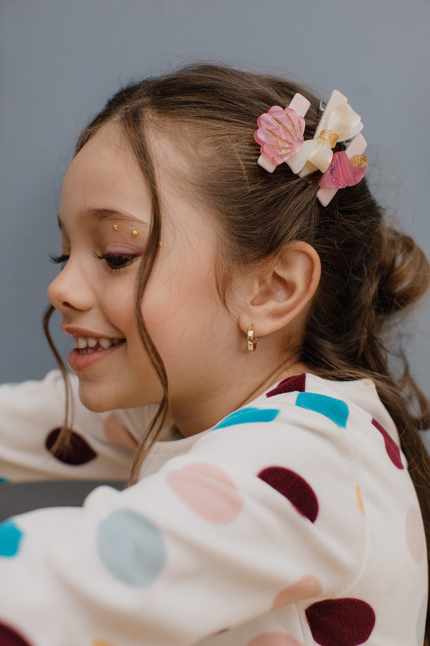 Seashell and Bow Pink Pearlized Hair Clips -SUM