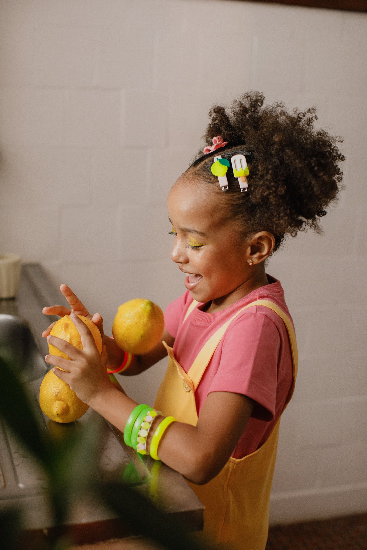 Lemon Pink Bow Popsicle Trio Hair Clip Set -SUM