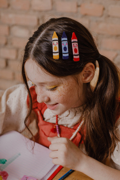 Happy Crayons Navy Red Yellow Hair Clips -BTS