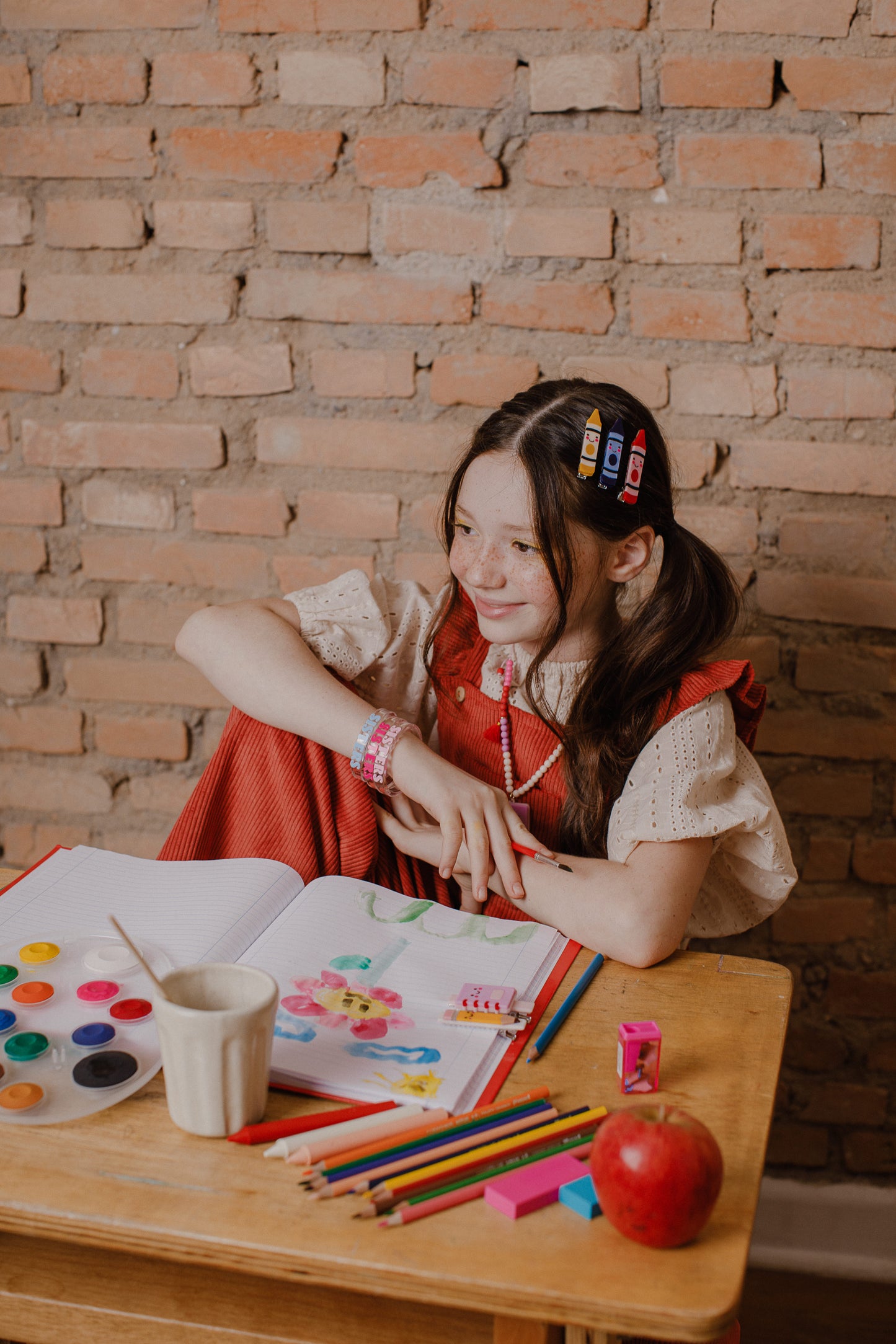 Happy Crayons Navy Red Yellow Hair Clips -BTS