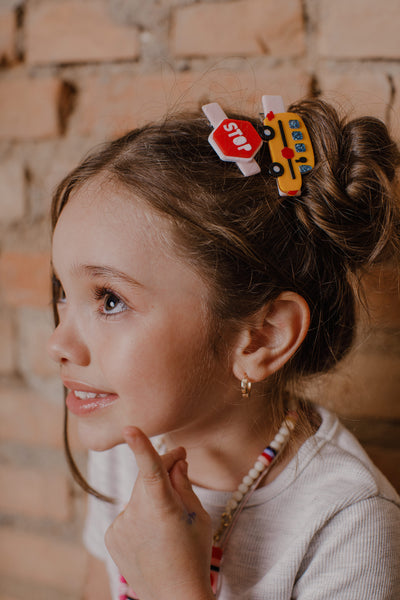 Bus Yellow & Red Stop Sign Hair Clips -BTS
