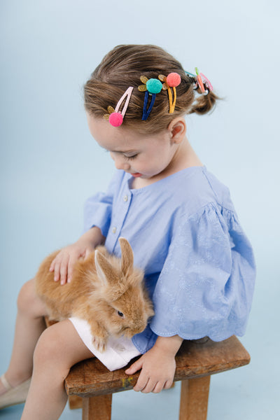 SPR- Bunny PomPom Fabric Covered Snap Clips - Lilies & Roses NY