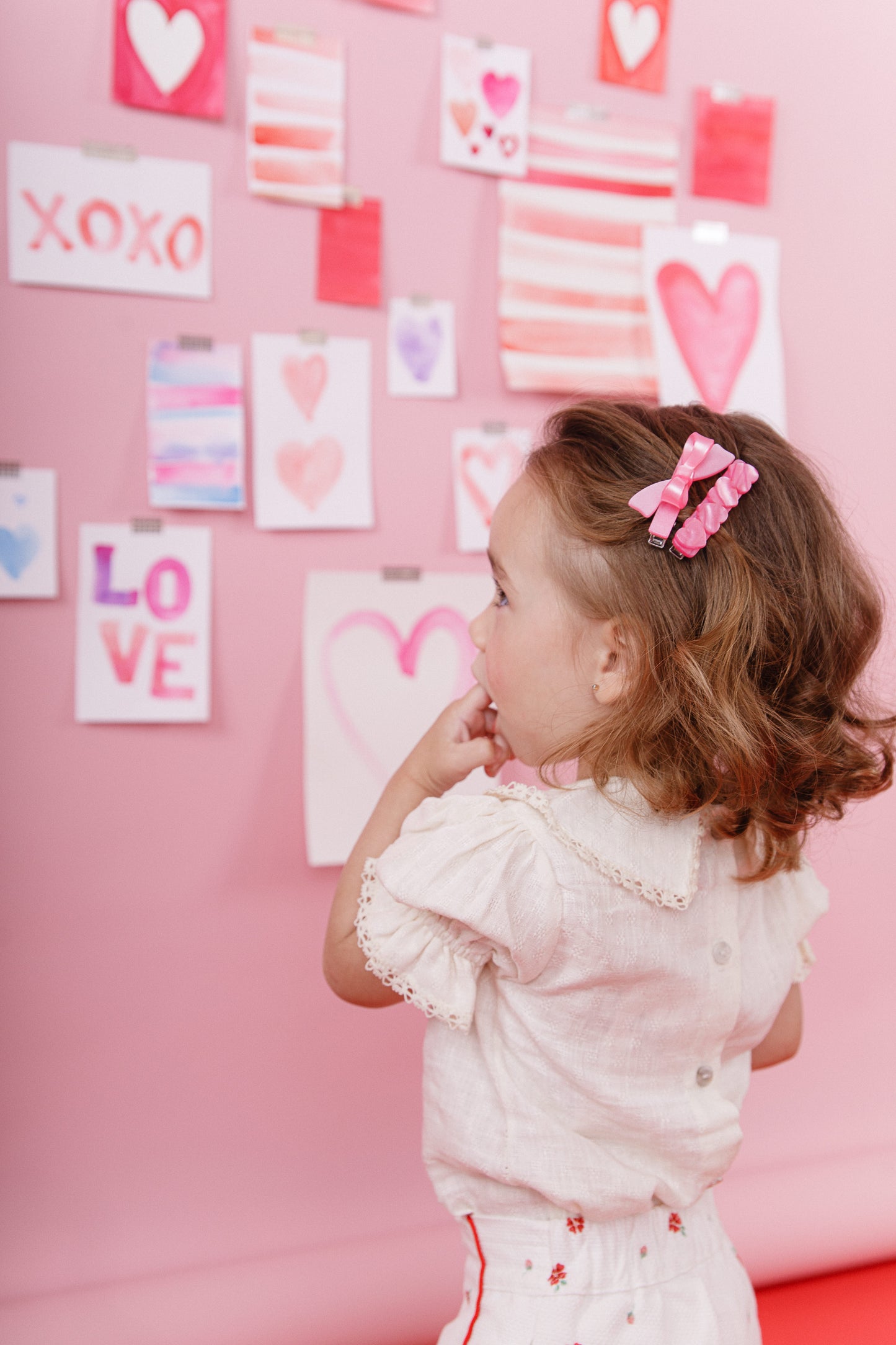 Bows and Hearts Pink Shades Hair Clips