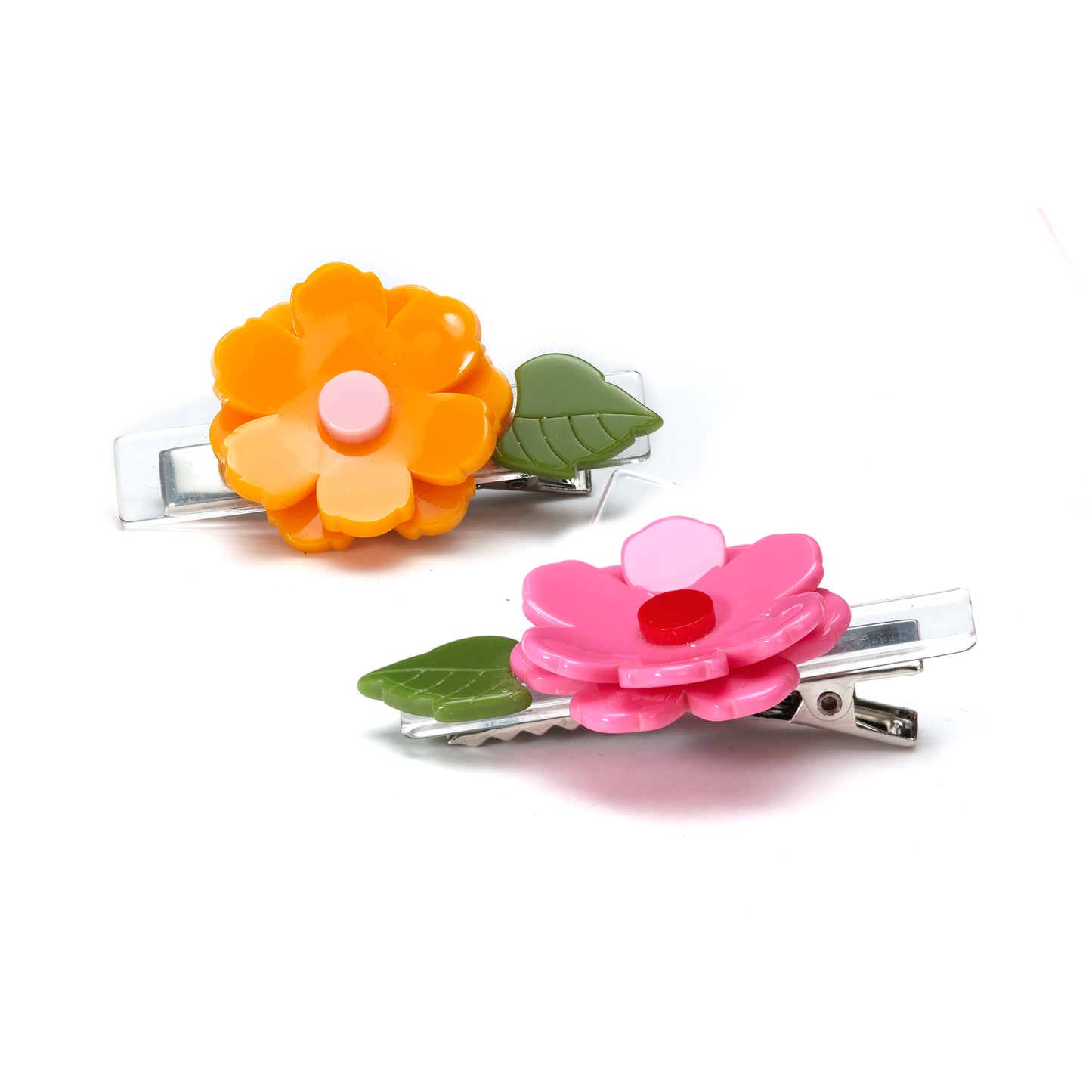 Peonies Flower Orange Pink Hair Clips -SPR