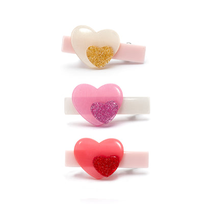 Hearts Double Red Pink Pearl Hair Clips -VAL