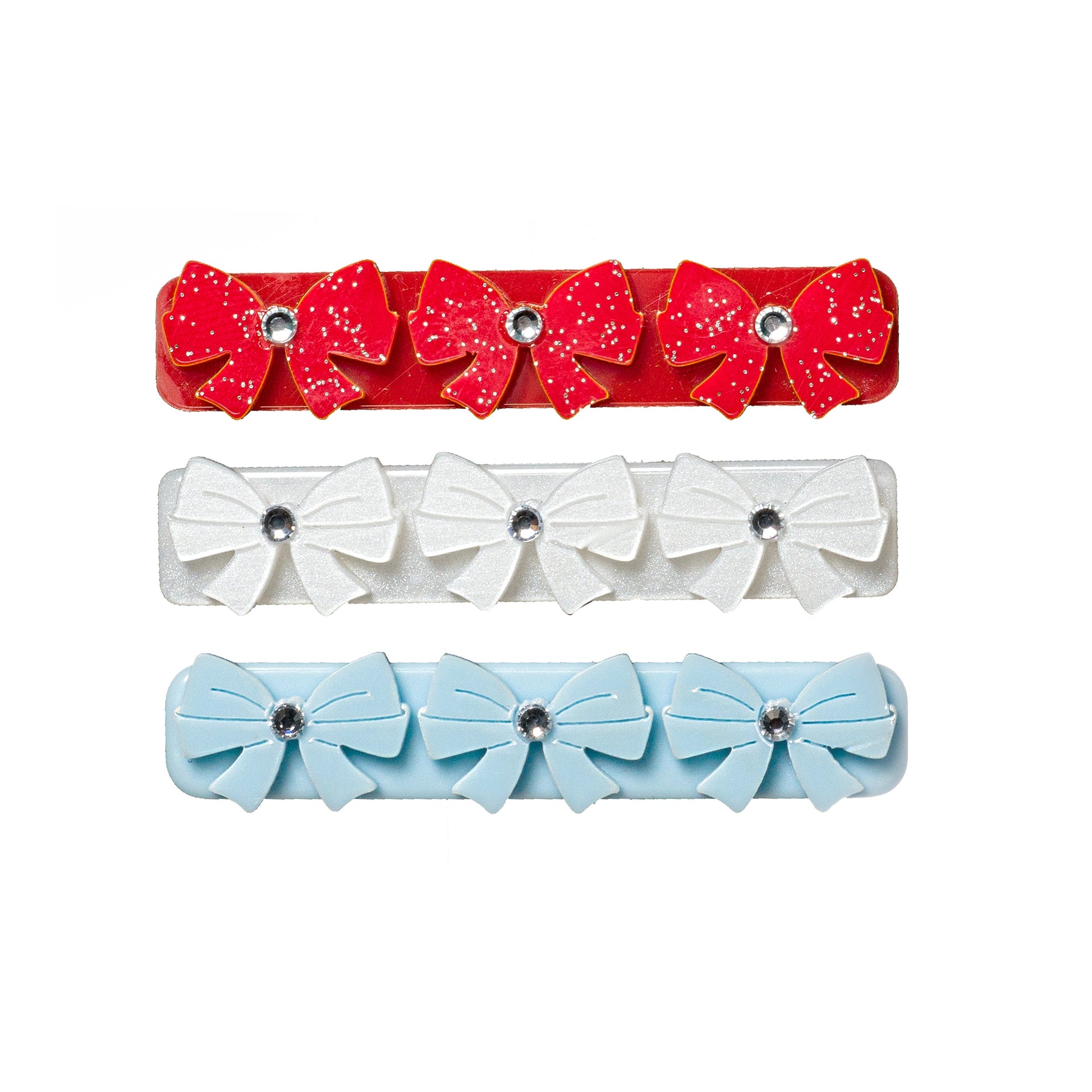 Bows Red Blue White Trio Hair Clips