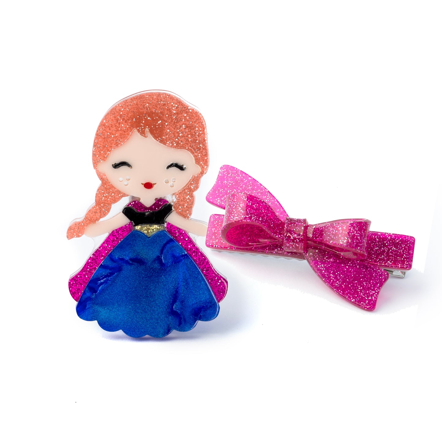 Cute Doll Blue Dress & Bow Hair Clips