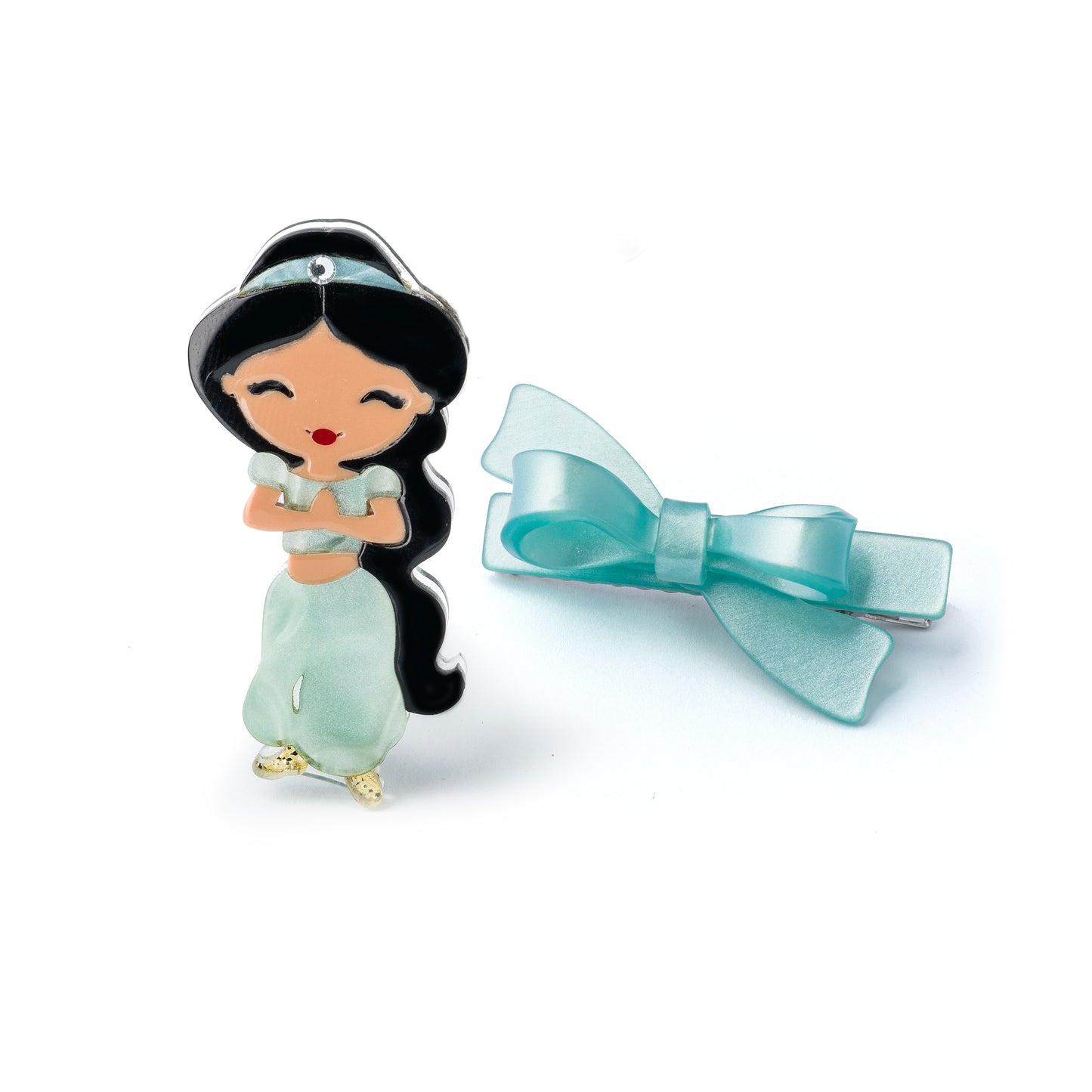 Cute Doll Black Hair & Bow _ Alligator Clips