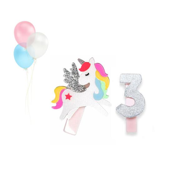 Unicorn Birthday Number 3 Hair Clips