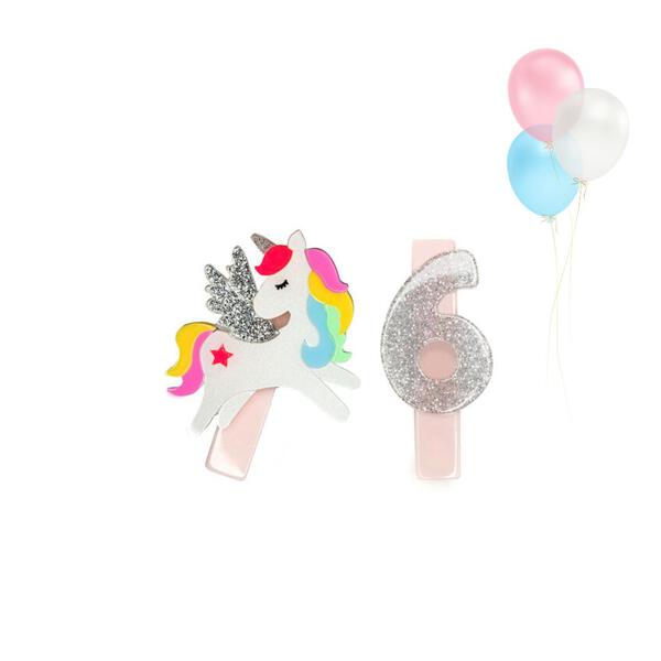 Unicorn Birthday Number 6 Hair Clips