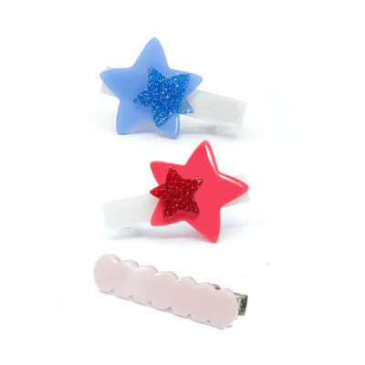 Stars Double Red Blue Hair Clips