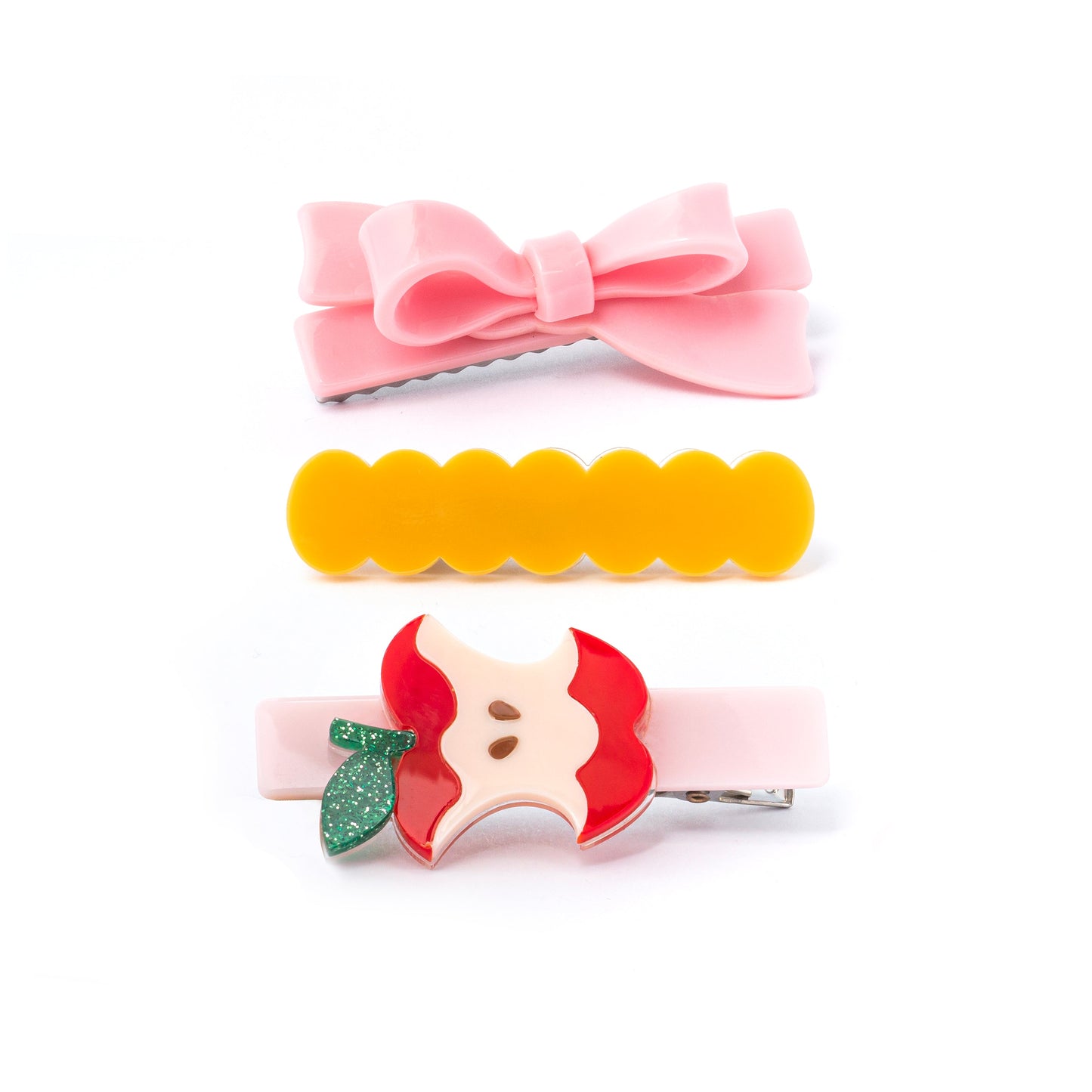 Apple Bite Pink Bow Trio Hair Clips