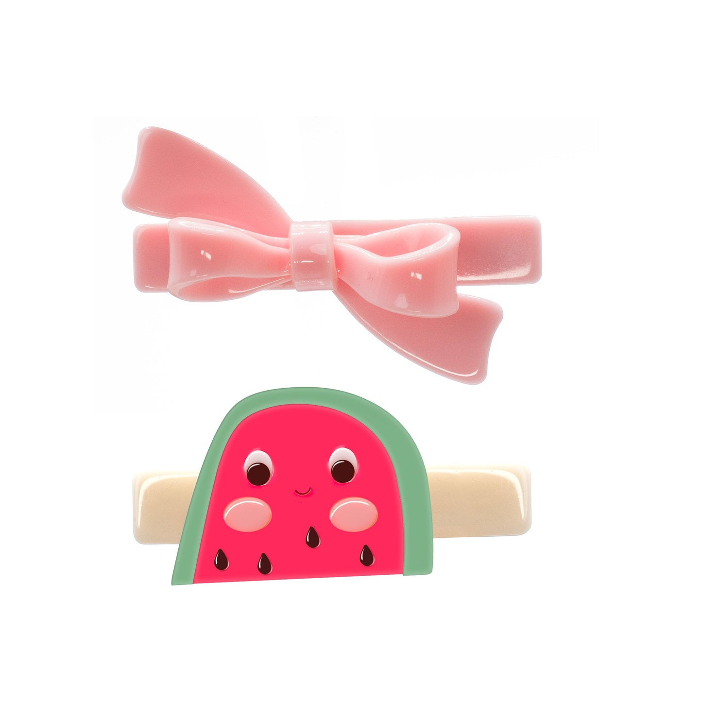 Watermelon Neon Lt Pink Bow Hair Clips