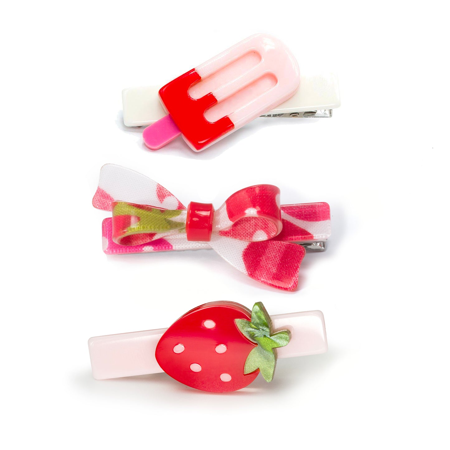 Popsicle Strawberry Pink Bow Hair Clips Combo - SUM24