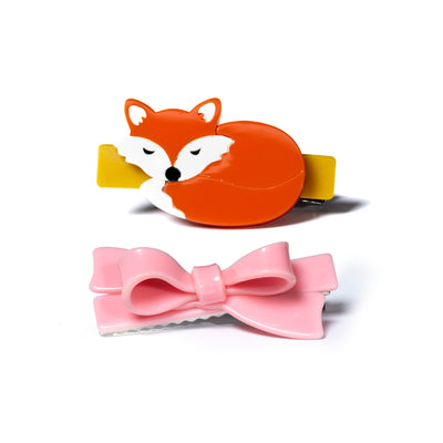 Fox Pink Bow Hair Clips -HAL