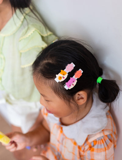Cute Kitty Pink Mustard Hair Clips -SUM
