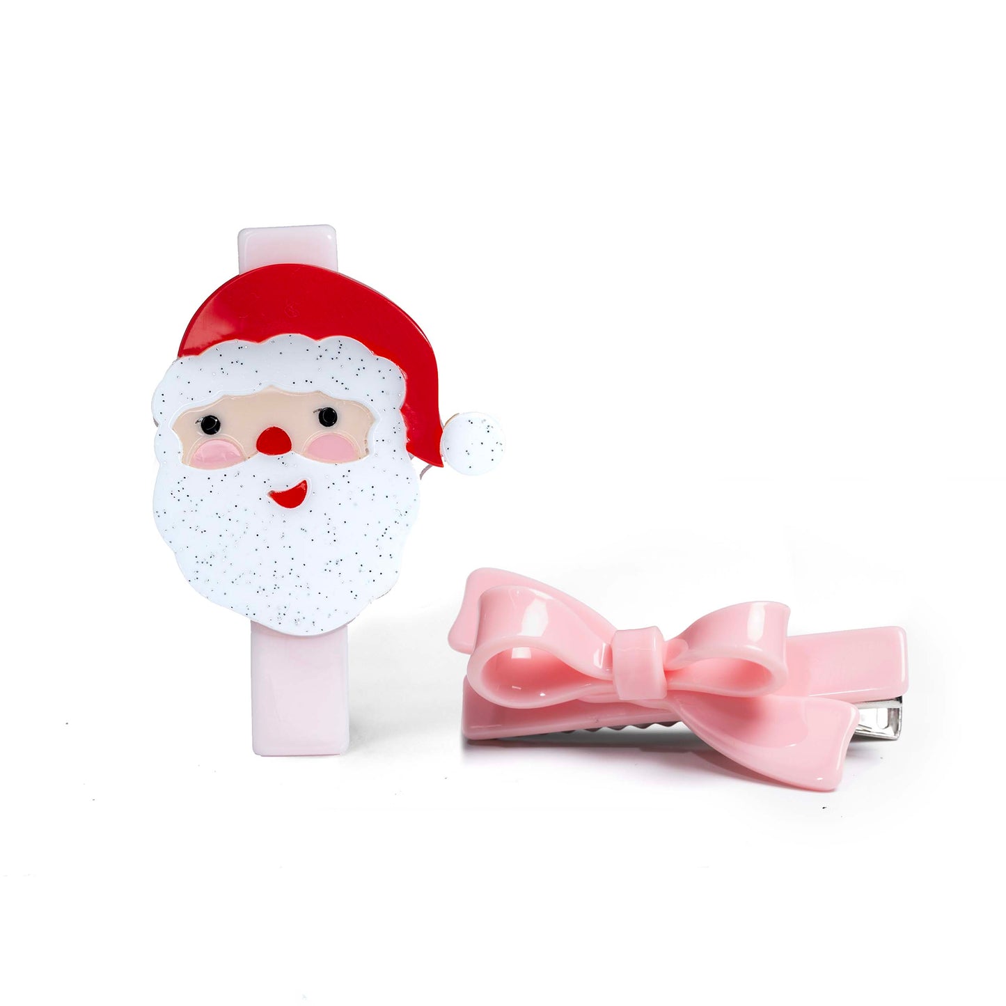 HOL25- Santa Pink Bow Hair Clips