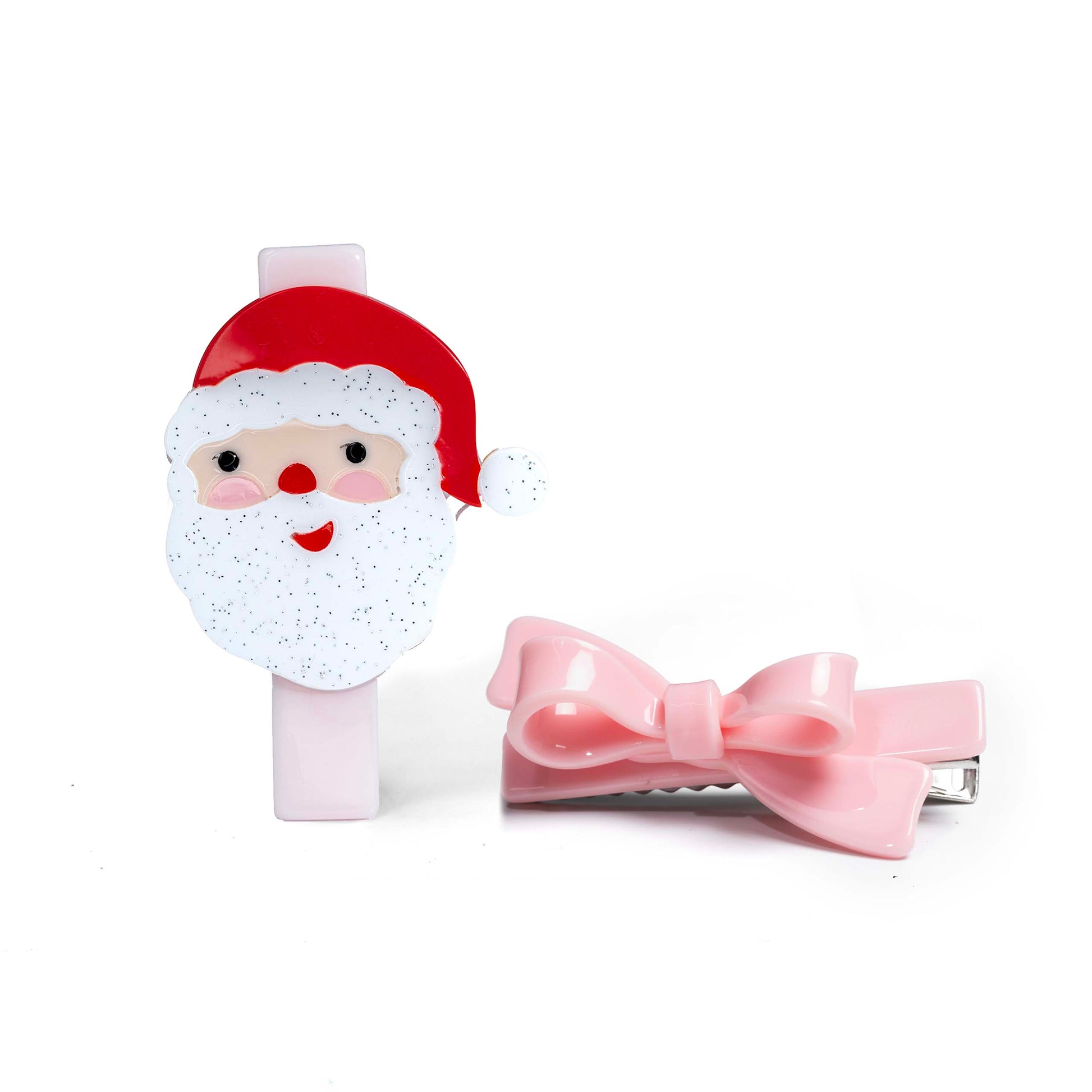 HOL25- Santa Pink Bow Hair Clips