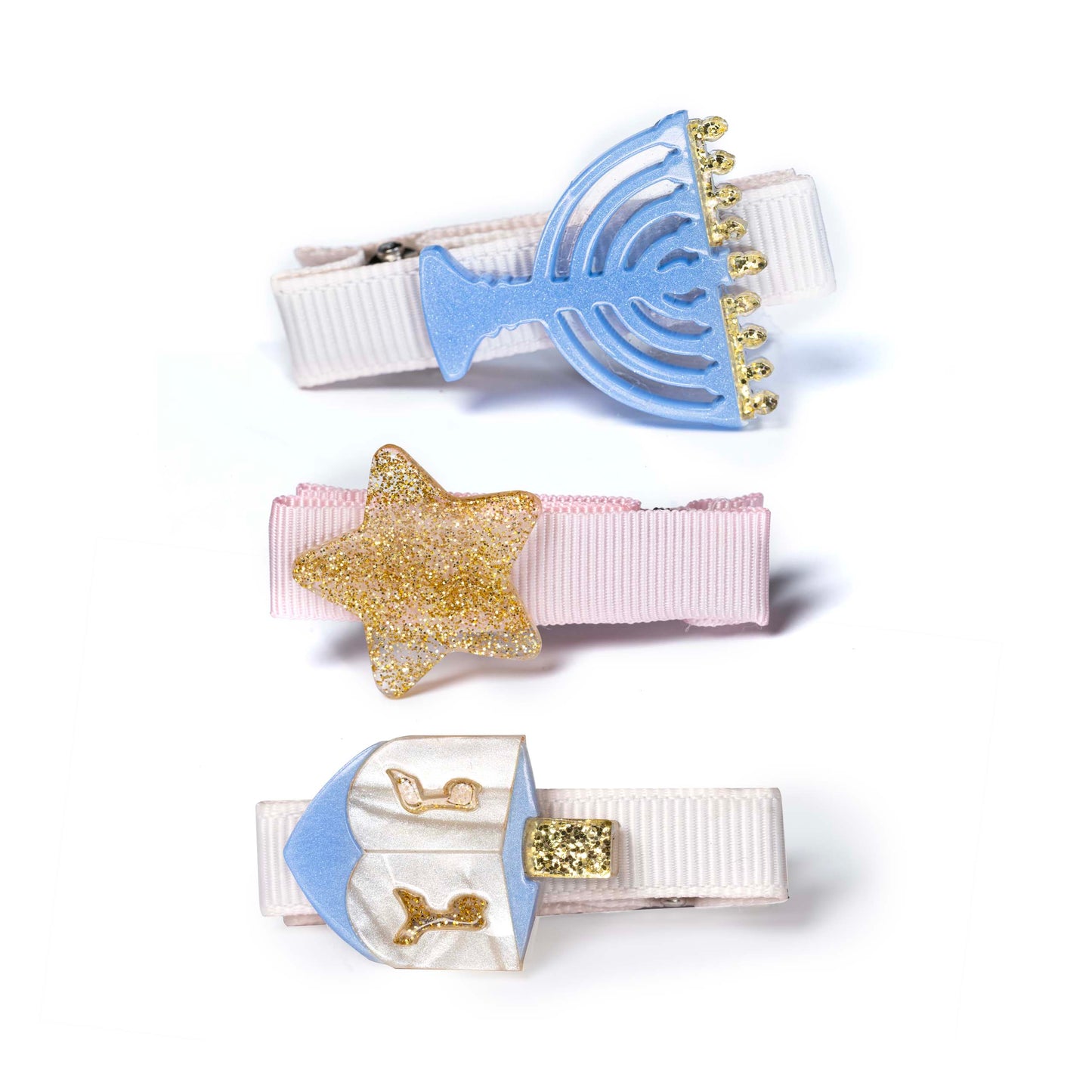 HOL25- Baby Star Menorah Dreidel Blue Hair Clips