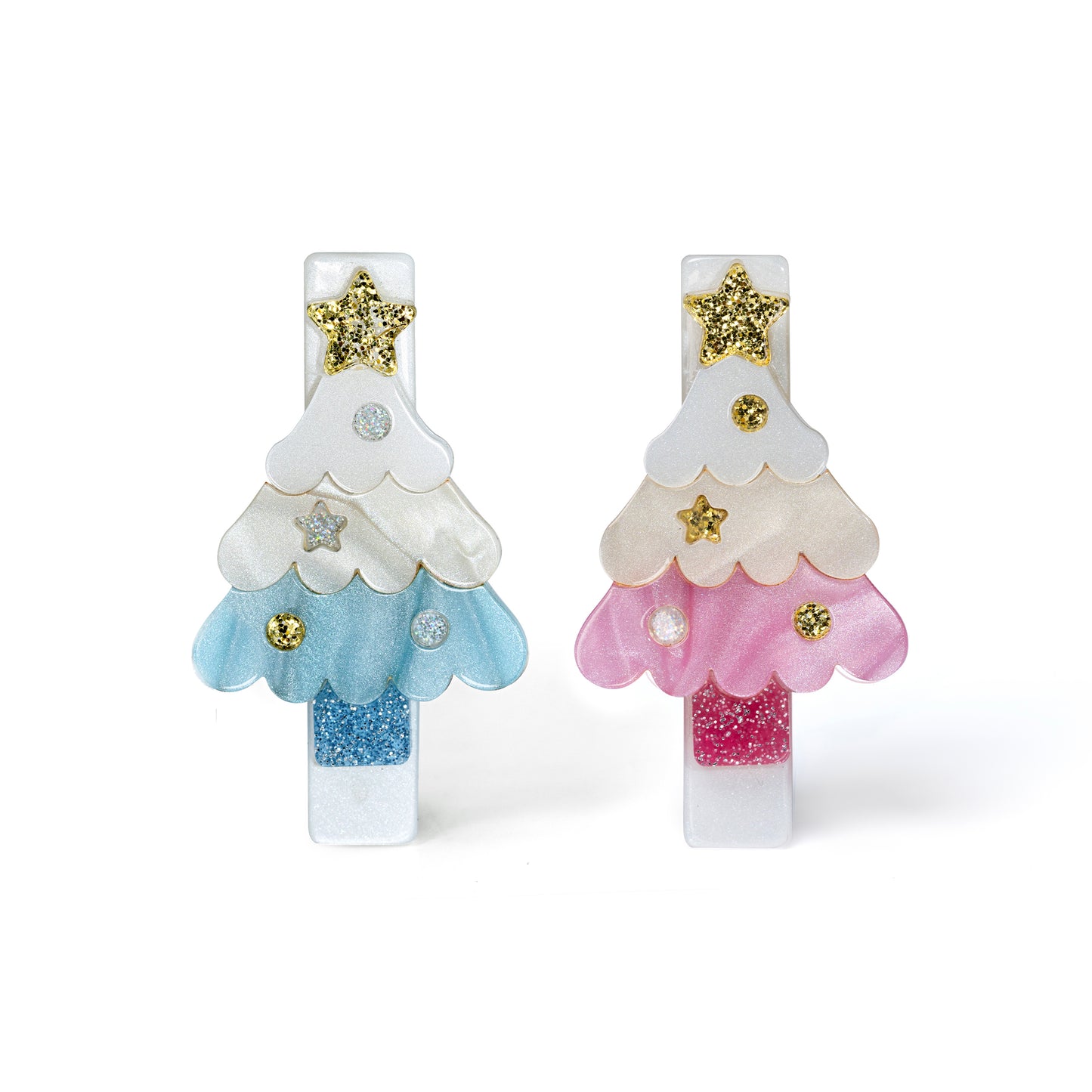 Christmas Tree Pink Blue Hair Clips -HOL