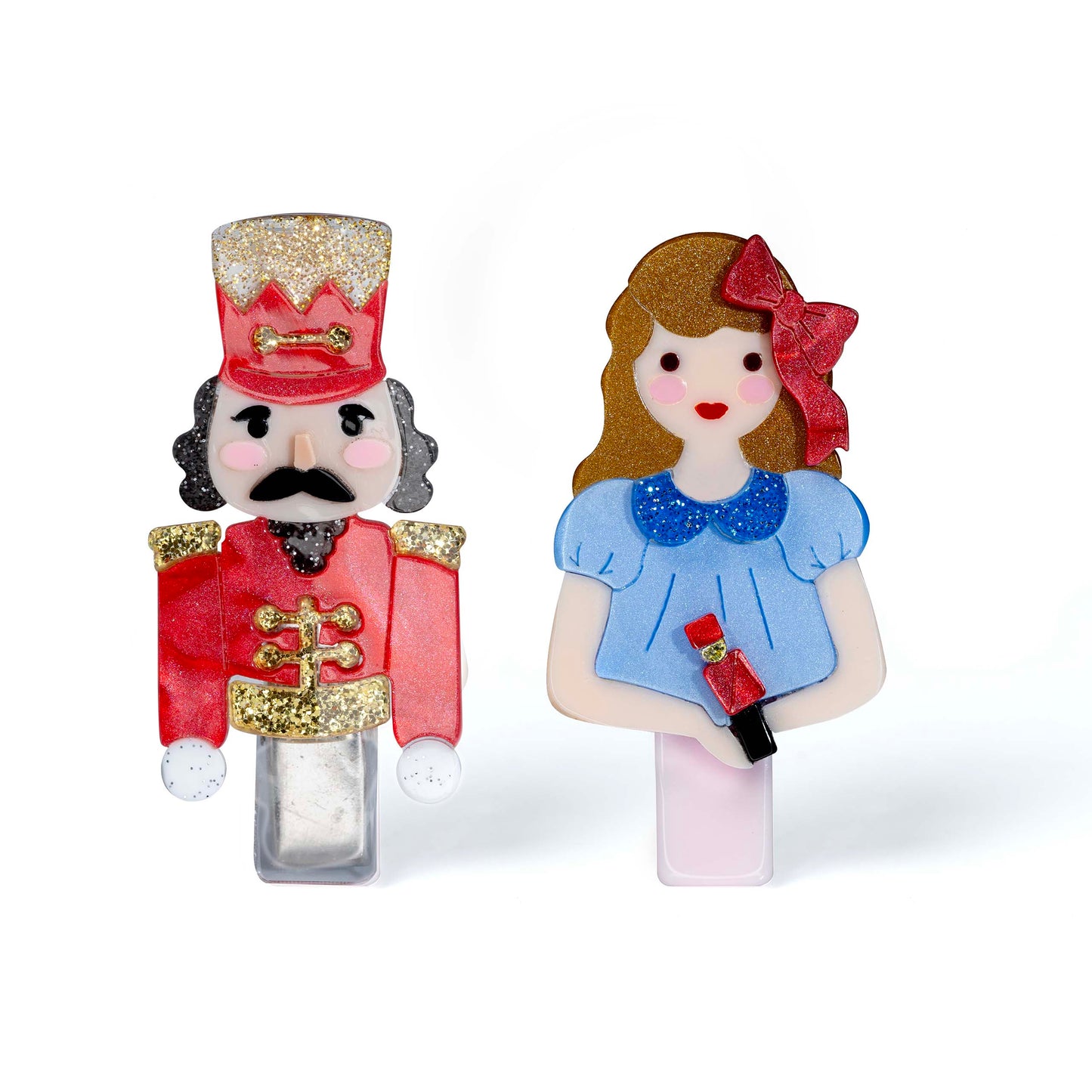 HOL25- Nutcracker Girl Blue Hair Clips