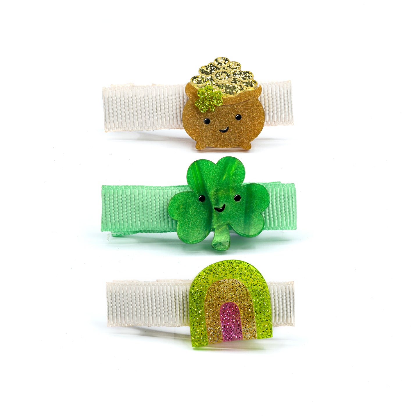 Little Pot of Gold Shamrock St. Patricks Hair Clips -SPR - Lilies & Roses NY