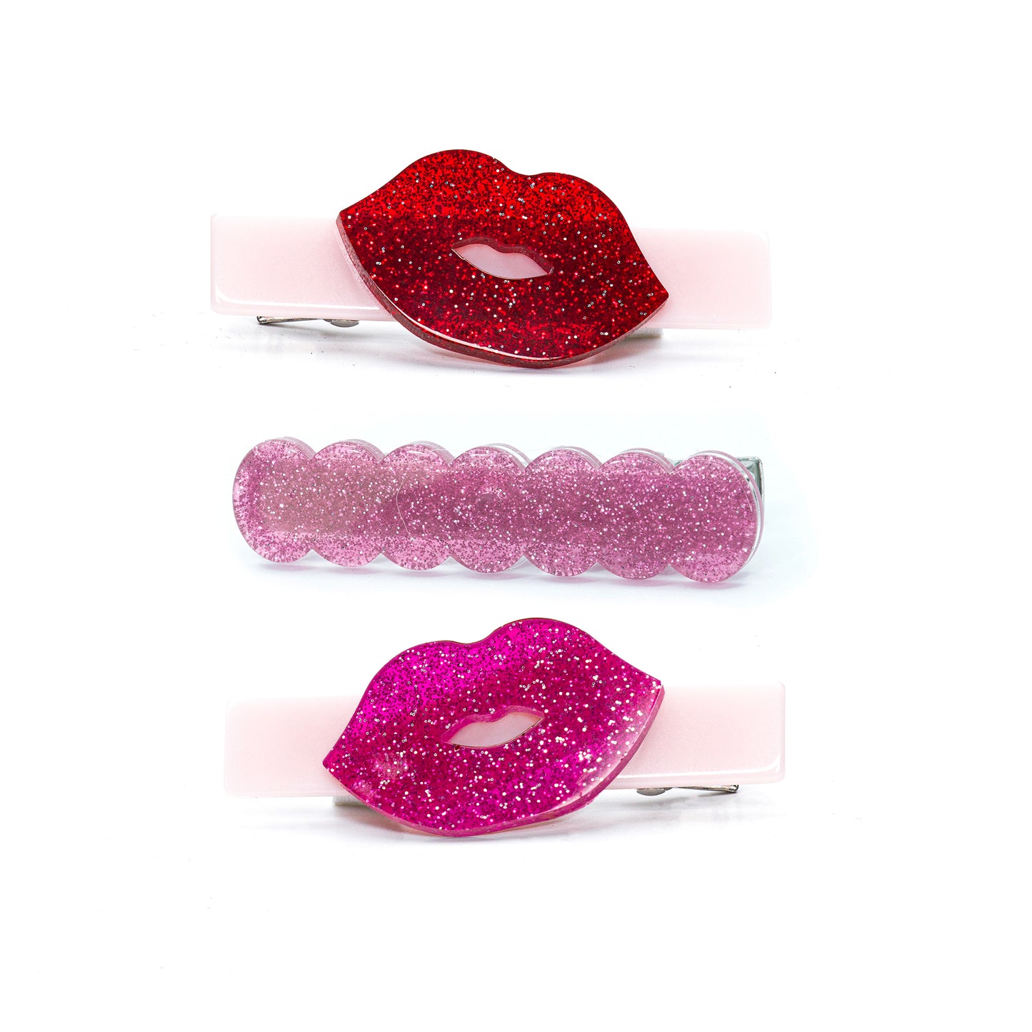 Lips Kisses Glitter Red Hair Clips -VAL