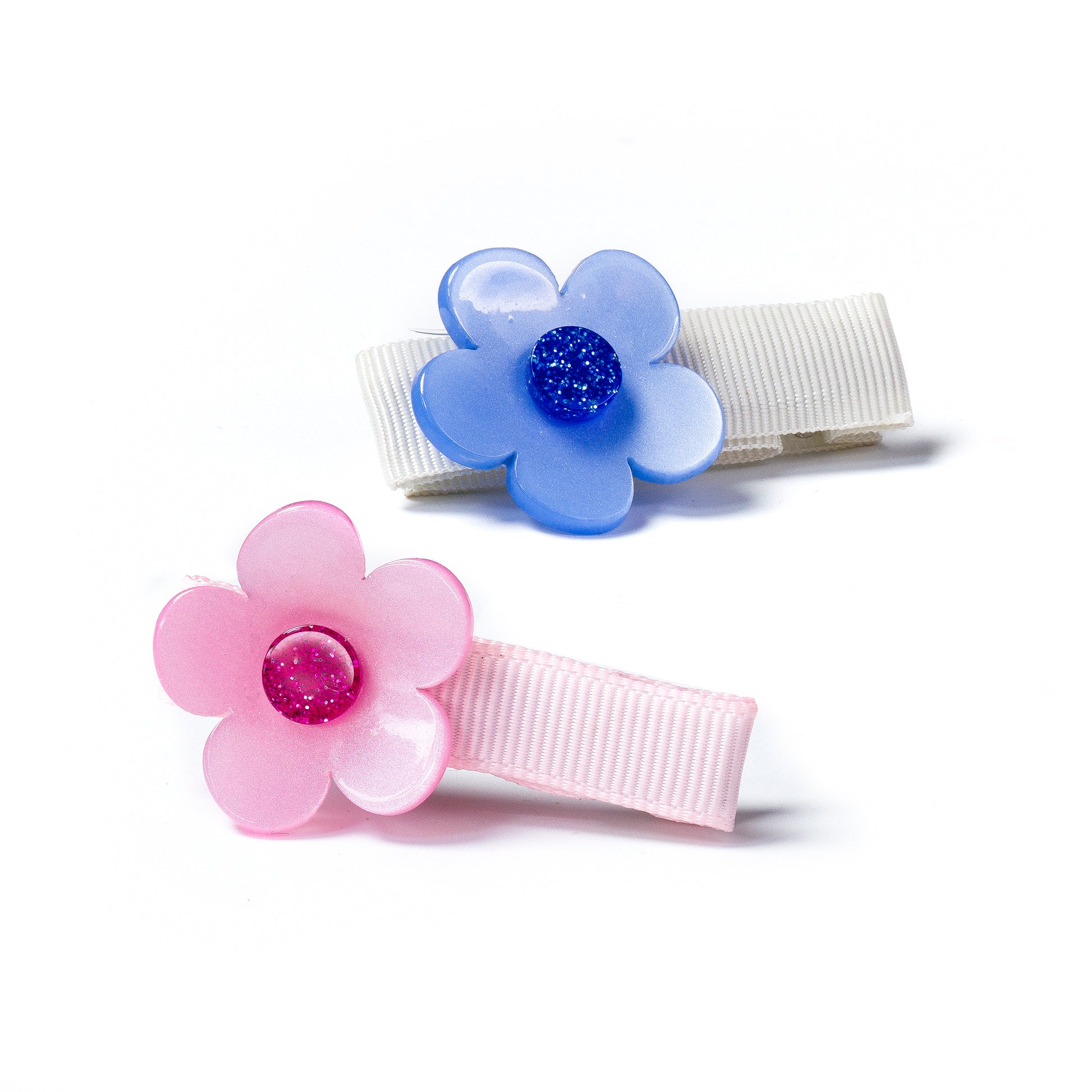 SPR- Flower Vania Baby in Satin Blue and Light Pink Hair Clips