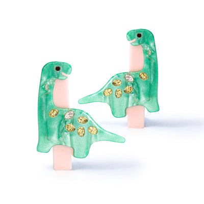 Preciousaurus Dinosaur Pearlized Green Hair Clips