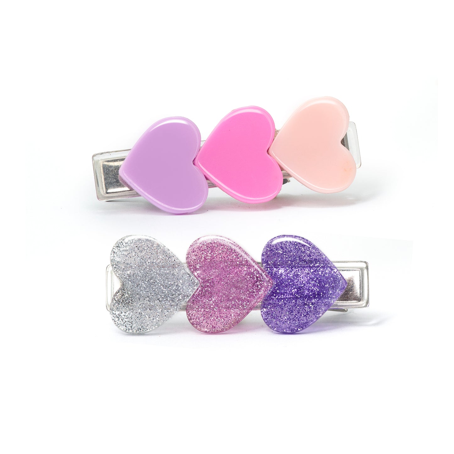 Hearts Pink Purple Shades Hair Clips -VAL