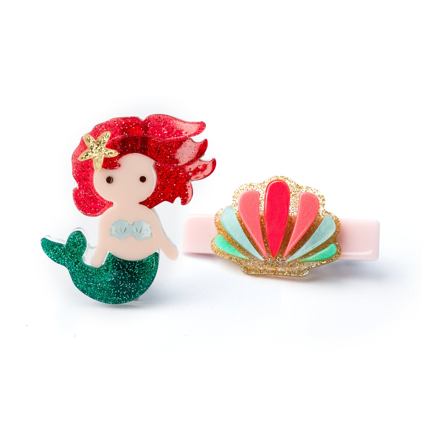 Mermaid Underwater Glitter Red Seashell Hair clips - SUM24