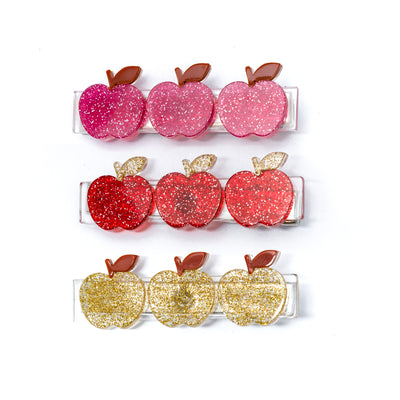 Apples Glitter Trio Hair Clips HAL