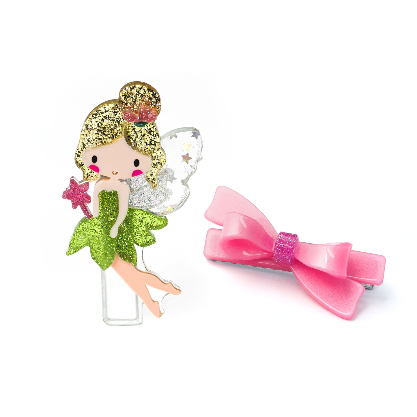 Fairy Green Glitter Dress with Bow Hair Clip - Lilies & Roses NY