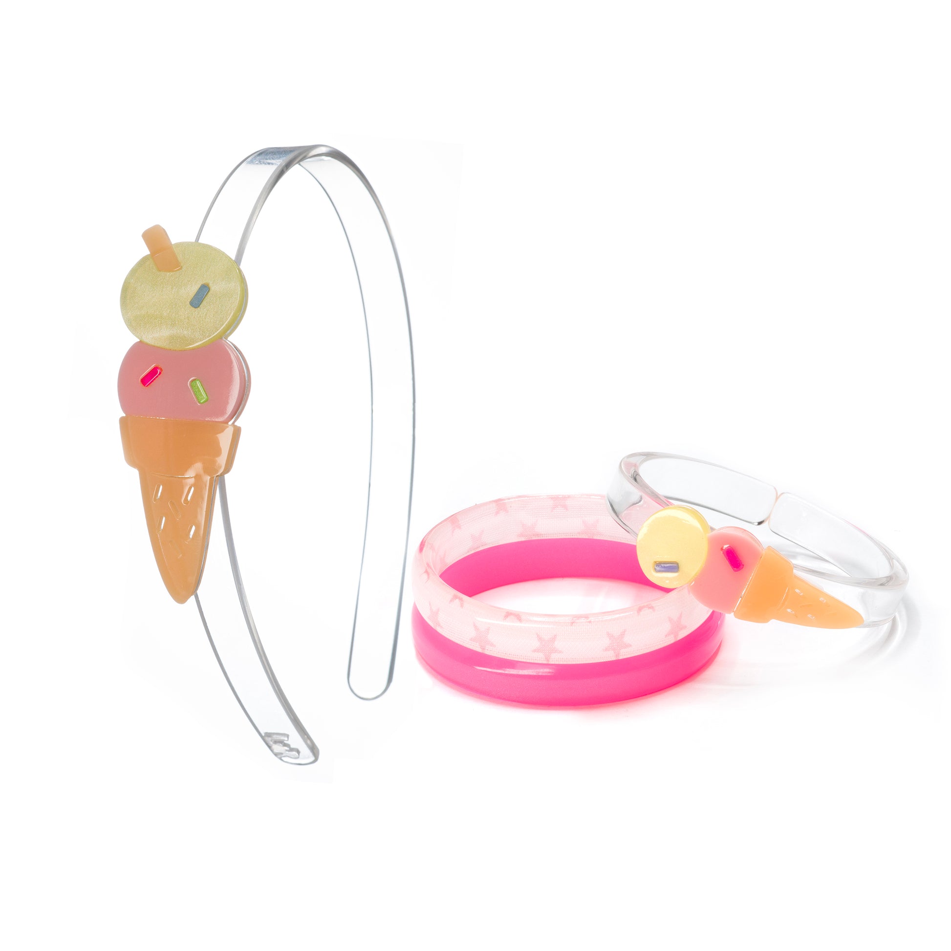 Bundle Ice Cream Double Scoop Pink Yellow Bangles & Headband