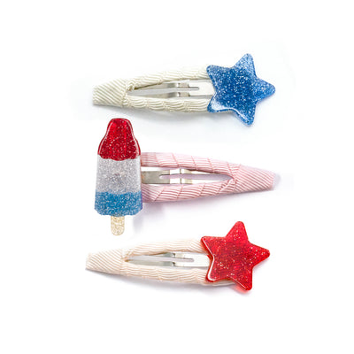 4th25- Popsicle Rocket & Stars Red Blue Snap Clips
