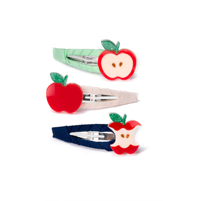 Apple Bite Trio Fabric Covered Snap Clips