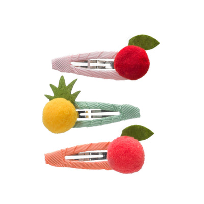 Fruit Salad Pineapple Peach Cherry Pom Pom Snap Clips