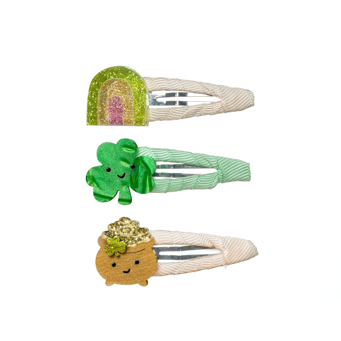 SPR- Shamrock Rainbow Gold St. Patricks Snap Clips - Lilies & Roses NY