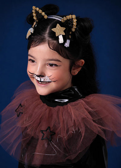 Daisy Cat Ears Glitter Black Gold Headband