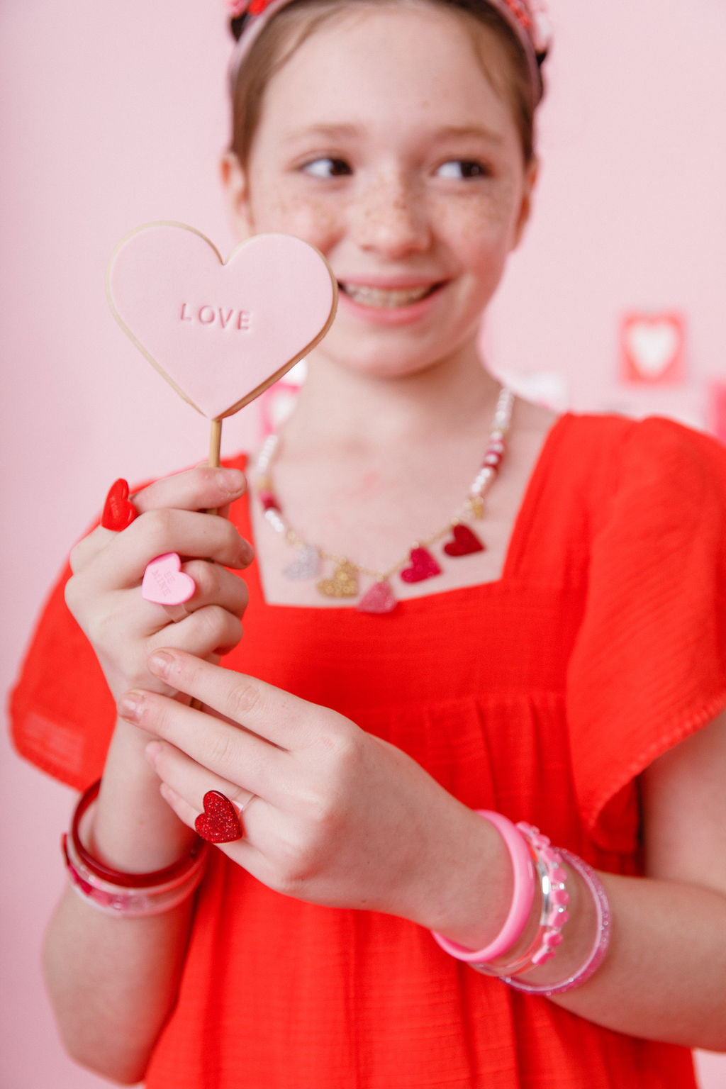 Glitter Pink Hearts Necklace