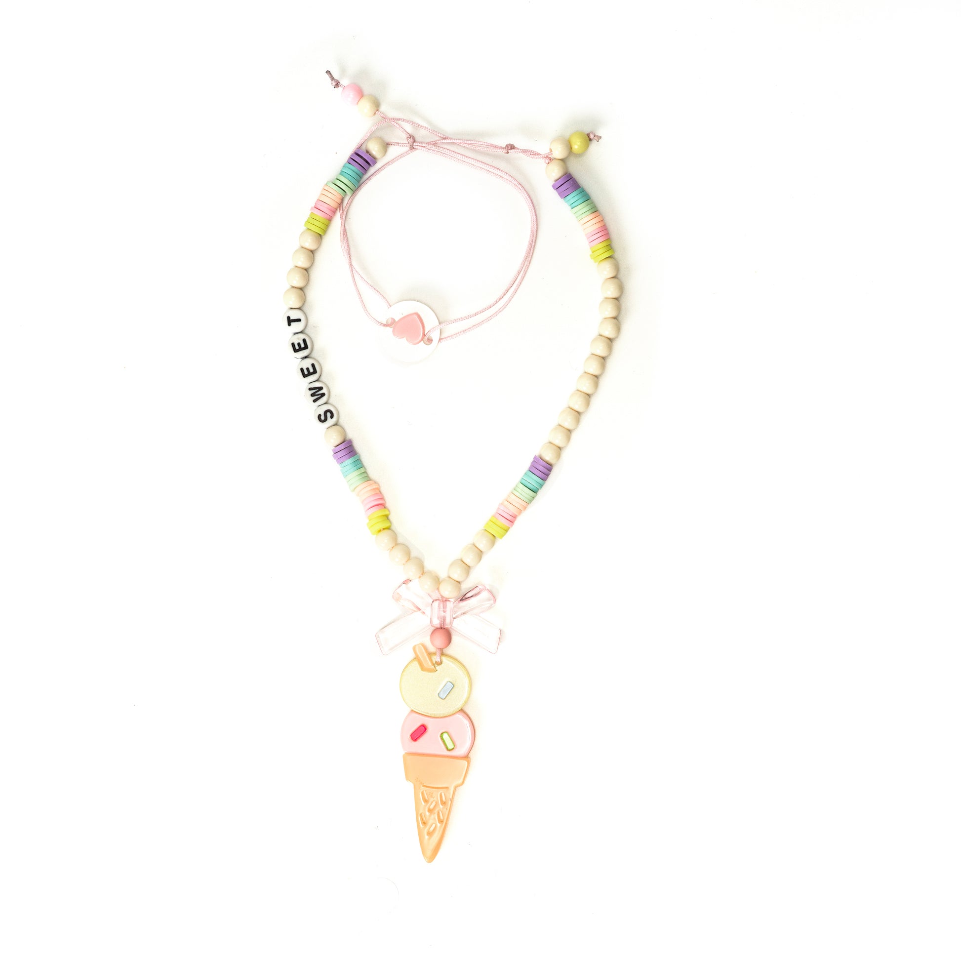Ice Cream Double Scoop Pink Yellow Necklace -SUM