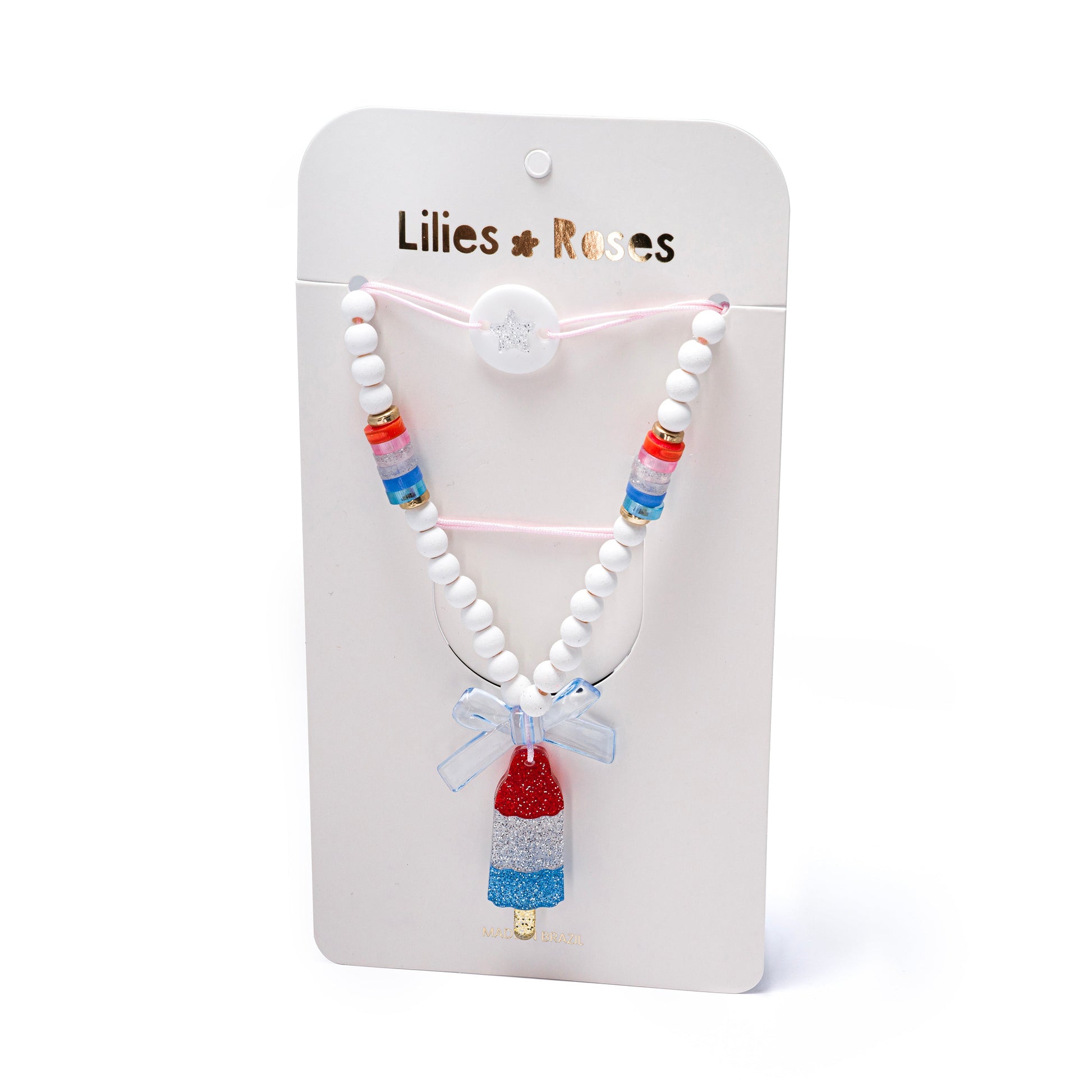 Popsicle Rocket Red White Blue Necklace